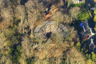Aerial view, Waldbühne Südpark, semicircular theatre arena, open air theatre, Höntrop, Bochum, Ruhr