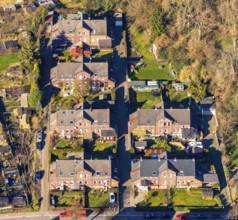 Aerial view, housing estate Am Ruhrort, terraced houses, workers' housing estate, colliery houses