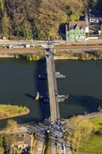 Aerial view, floating bridge Dahlhausen, river Ruhr, Dahlhausen, Hattingen, Ruhr area, North