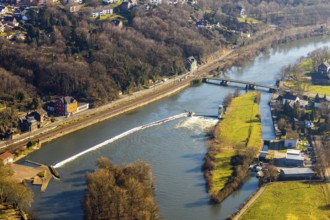 Aerial view, floating bridge Dahlhausen, river Ruhr, Dahlhausen, Hattingen, Ruhr area, North