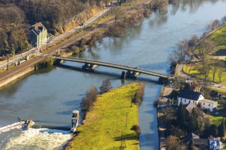 Aerial view, floating bridge Dahlhausen, river Ruhr, Dahlhausen, Hattingen, Ruhr area, North