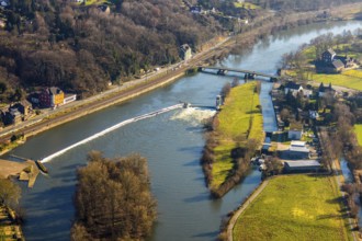 Aerial view, floating bridge Dahlhausen, river Ruhr, Dahlhausen, Hattingen, Ruhr area, North