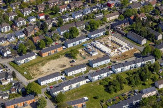 Aerial view, construction site, new build flats Im Nörenberger Feld, Werne, Bochum, Ruhr area,