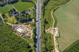 Aerial view, construction site Harpener Bach, Auf dem Sporkel, rainwater overflow basin