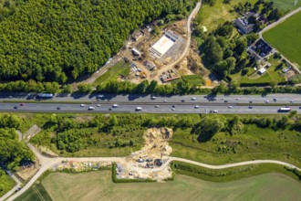 Aerial view, construction site Harpener Bach, Auf dem Sporkel, rainwater overflow basin