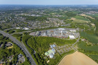 Aerial view, motorway junction Bochum, Ruhr Park shopping centre, Medi Therme, Bochum, Ruhr area,