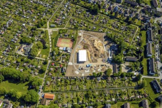 Aerial view, allotment garden association Bochum-Riemke, construction site Urban Green