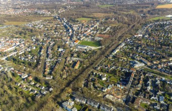 Aerial view, planned cycle path on former railway line, local view Günnigfeld, road subway