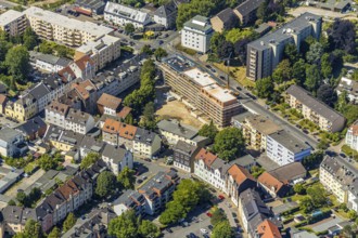 Aerial view, construction site, new building, residential complex Marienstraße,