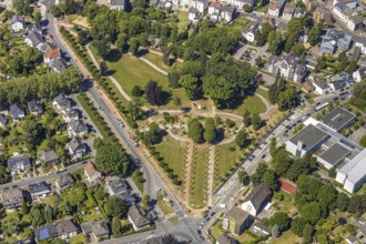 Aerial view, renovation of the park at the memorial, Bochum-Wattenscheid, Ruhr area, North