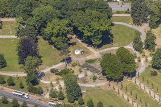 Aerial view, renovation of the park at the memorial, Bochum-Wattenscheid, Ruhr area, North
