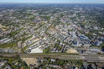 Aerial view, overview Bochum city centre from south to north with central station, south inner