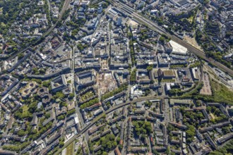 Aerial view, overview Bochum city centre vertical with Hans-Böckler-Straße, Viktoriastraße and old