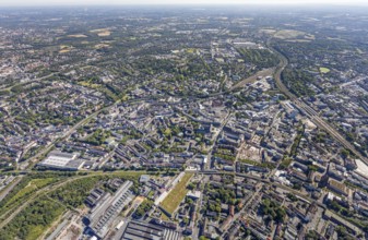 Aerial view, overview Bochum city centre from west to east with central station, Westring,