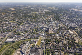 Aerial view, overview Bochum city centre from west to east with central station, Westring,