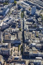 Aerial view, pedestrian zone Huestraße, old justice area, Viktoriastraße, Gleisdreieck, Bochum,