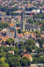 Aerial view, city centre view, Dom St. Ludgerus Billerbeck, parish church St. Johann, Billerbeck,