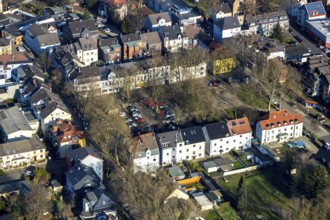 Aerial view, Gether Markt, rope disc Lothringen colliery, Gerthe, Bochum, Ruhr area, North