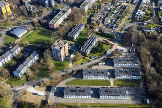 Aerial view, refugee accommodation Am Nordbad, Bochum, Ruhr area, North Rhine-Westphalia, Germany,