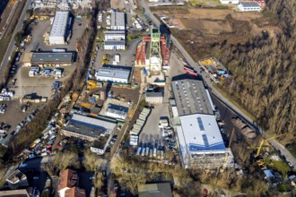 Aerial view, former Robert Müser colliery, winding tower, Werne, Bochum, Ruhr area, North