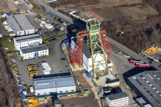 Aerial photograph, former Robert Müser colliery, restoration of winding tower, Werne, Bochum, Ruhr