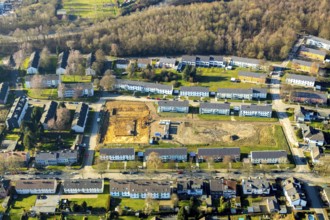 Aerial view, construction site, new build, new build flats Im Nörenberger Feld, Werne, Bochum, Ruhr