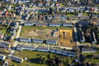 Aerial view, construction site, new build, new build flats Im Nörenberger Feld, Werne, Bochum, Ruhr