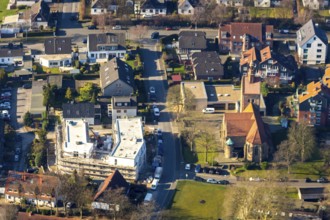Aerial view, construction site, new residential complex Kattenstraße, for assisted living, Sankt