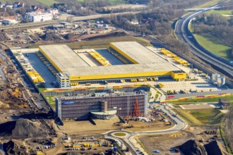 Aerial view, MARK 51Â°7 industrial estate, new construction DHL logistics parcel centre, former