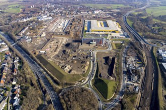 Aerial view, MARK 51Â°7 industrial estate, new construction DHL logistics parcel centre, former