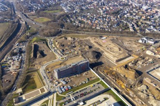 Aerial view, MARK 51Â°7 industrial estate, former Opel site with old administration building, Laer,