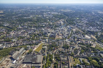 Aerial view, overview Bochum city centre from west to east with central station, Westring,