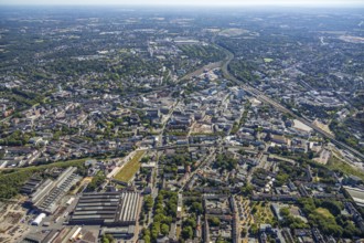 Aerial view, overview Bochum city centre from west to east with central station, Westring,