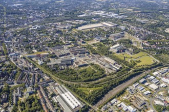 Aerial view, Hamme, overview with Westpark and Jahrhunderthalle, Bochum, Ruhr area, North