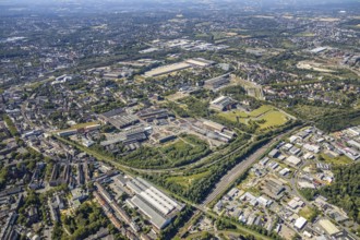 Aerial view, Hamme, overview with Westpark and Jahrhunderthalle, Bochum, Ruhr area, North