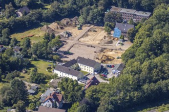 Aerial view, construction area Dördelstraße, police Langendreer, Langendreer, Bochum, Ruhr area,