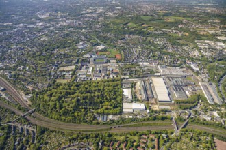 Aerial view, thyssenkrupp Steel Europe AG Bochum plant, Bochum prison, Vonovia Ruhrstadion,