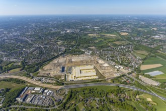 Aerial view, new construction DHL logistics parcel centre, former Opel site, former Opel