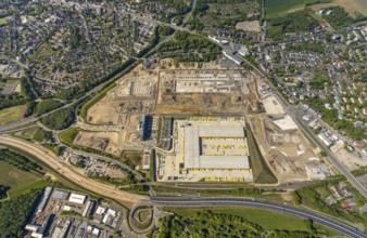 Aerial view, new construction DHL logistics parcel centre, former Opel site, former Opel