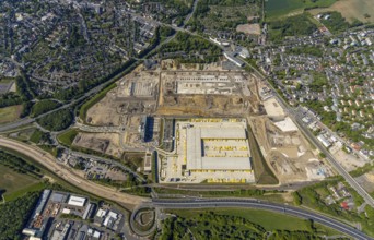 Aerial view, new construction DHL logistics parcel centre, former Opel site, former Opel
