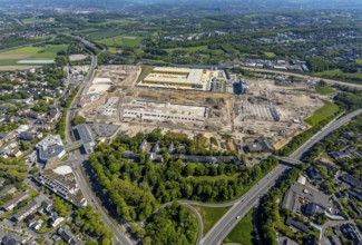 Aerial view, new construction DHL logistics parcel centre, former Opel site, former Opel