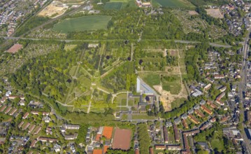 Aerial view, main cemetery, volunteer fire brigade Altenbochum, Bochum, Ruhr area, North