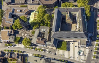 Aerial view, renovation of Bochum town hall with carillon, Willy-Brandt-Platz, Christus Kirche,