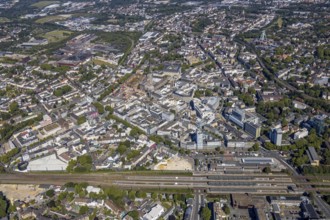 Aerial view, overview Bochum city centre from south to north with central station, south inner