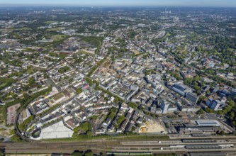 Aerial view, overview Bochum city centre from south to north with central station, south inner