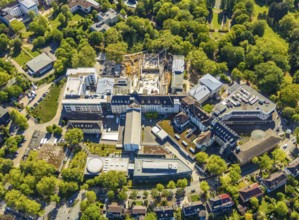 Aerial view, St. Josef-Hospital - Catholic Hospital Bochum, construction site new surgery wing,