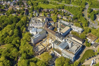 Aerial view, St. Josef-Hospital - Catholic Hospital Bochum, construction site new surgery wing,