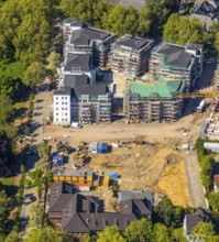 Aerial view, construction site residential quarter Wielandstraße, former RWE administrative