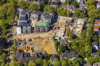 Aerial view, construction site residential quarter Wielandstraße, former RWE administrative