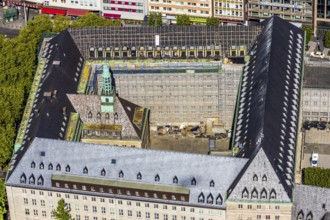 Aerial view, renovation of Bochum town hall with carillon, Willy-Brandt-Platz, Bochum, Ruhr area,